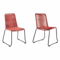 Armen Living Shasta Metal & Rope Stackable Outdoor Dining Chair Black Powder Coated & Brick Red - Set of 2 LCSHSIBRK